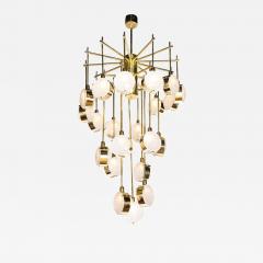 Brass and Murano Glass Globe Large Contemporary Spiral Chandelier Italy - 1262670