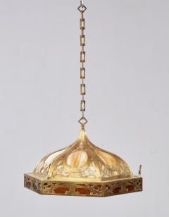 Brass and Slag Glass Arts and Crafts Pendant Fixture - 4219250