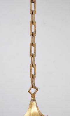 Brass and Slag Glass Arts and Crafts Pendant Fixture - 4219254
