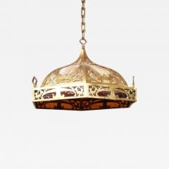 Brass and Slag Glass Arts and Crafts Pendant Fixture - 4219279