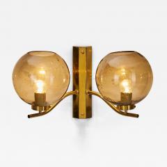 Brass and Smoked Glass Wall Light for Westal Sweden Second half of 20th Century - 3667463