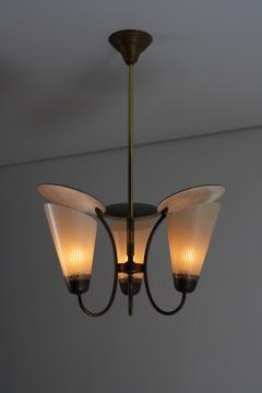 Brass and Striped Glass Three Arm Chandelier 1950s - 4510600