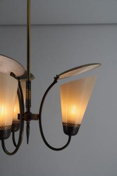 Brass and Striped Glass Three Arm Chandelier 1950s - 4510601