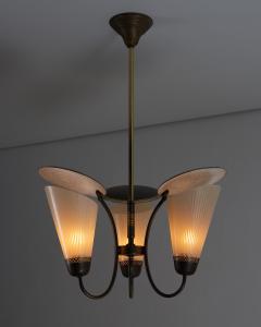 Brass and Striped Glass Three Arm Chandelier 1950s - 4510604