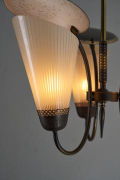Brass and Striped Glass Three Arm Chandelier 1950s - 4510606