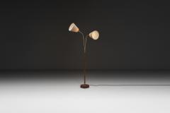 Brass and Wood Floor Lamp with Two Adjustable Arms Europe Mid 20th Century - 4776355