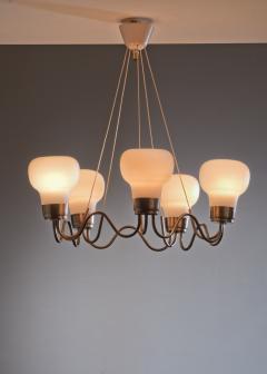 Brass chandelier with 5 glass shades - 3404448