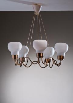 Brass chandelier with 5 glass shades - 3404449