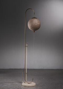 Brass floor lamp with paper shade - 3493342