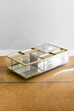 Brass glass and mirrored glass coffee table with removable trays 1970 - 3383305