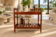 Brazilian Bar Cart in Imbuia Wood with Two Tiers and Slatted Shelf - 4763834