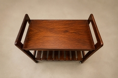 Brazilian Bar Cart in Imbuia Wood with Two Tiers and Slatted Shelf - 4763836