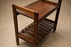 Brazilian Bar Cart in Imbuia Wood with Two Tiers and Slatted Shelf - 4763841