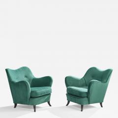 Brazilian Designer Lounge Chairs with Wood and Velvet Brazil 1950s - 4798521