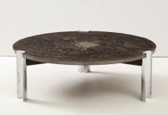 Brazilian Limestone and Chrome Coffee Table with Fossils 1970s - 1255968