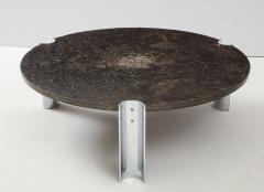 Brazilian Limestone and Chrome Coffee Table with Fossils 1970s - 1255969