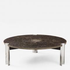 Brazilian Limestone and Chrome Coffee Table with Fossils 1970s - 1259176