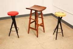 Brazilian Modern Bar Stools in Hardwood Red Yellow Leather S Brazil 1950s - 3186636