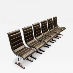 Brazilian Modern Chair Set in Leather Chrome and Hardwood by Braszenski 1970s - 3196690