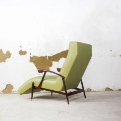 Brazilian Modern Chaise Lounge in Green Leather Hardwood Brass 1960s Brazil - 3186495