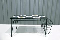 Brazilian Modern Checkered Coffee Table in Metal Tile w Illustration 1950s - 3495318