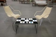 Brazilian Modern Checkered Coffee Table in Metal Tile w Illustration 1950s - 3495319