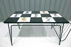 Brazilian Modern Checkered Coffee Table in Metal Tile w Illustration 1950s - 3495320