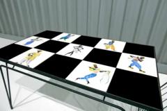 Brazilian Modern Checkered Coffee Table in Metal Tile w Illustration 1950s - 3495321