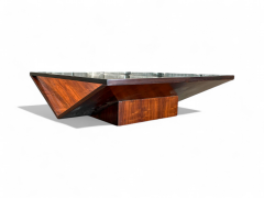 Brazilian Modern Coffee Table in Hardwood Glass Metal Unknown 1960s - 3962055