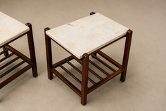 Brazilian Modern Pair of Side Tables in Rosewood Marble Brazil - 4736699