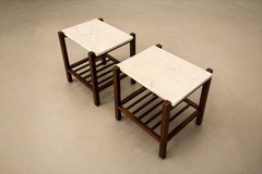 Brazilian Modern Pair of Side Tables in Rosewood Marble Brazil - 4736703