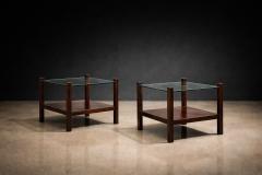 Brazilian Modern Pair of Square Side Tables in Rosewood and Glass Brazil 1960s - 4488691