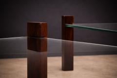 Brazilian Modern Pair of Square Side Tables in Rosewood and Glass Brazil 1960s - 4488692