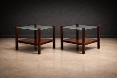 Brazilian Modern Pair of Square Side Tables in Rosewood and Glass Brazil 1960s - 4488693