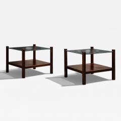 Brazilian Modern Pair of Square Side Tables in Rosewood and Glass Brazil 1960s - 4537522