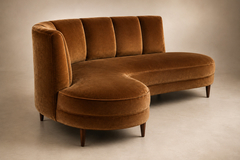 Brazilian Modern Sculptural Curved Sofa in Burnished Tobacco Mohair Brazil - 4707642