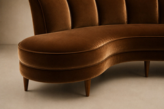Brazilian Modern Sculptural Curved Sofa in Burnished Tobacco Mohair Brazil - 4707643