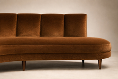 Brazilian Modern Sculptural Curved Sofa in Burnished Tobacco Mohair Brazil - 4707651