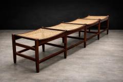 Brazilian Rosewood and Cane Four Seat Bench with Ivory Boucle Cushions - 4526711