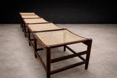 Brazilian Rosewood and Cane Four Seat Bench with Ivory Boucle Cushions - 4526718