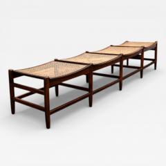 Brazilian Rosewood and Cane Four Seat Bench with Ivory Boucle Cushions - 4538905