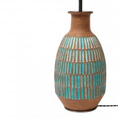 Brent Bennett Brent Bennett Lamp Ceramic Brown Aqua Blue Incised - 4432934