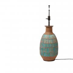 Brent Bennett Brent Bennett Lamp Ceramic Brown Aqua Blue Incised - 4432936