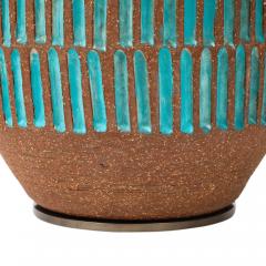 Brent Bennett Brent Bennett Lamp Ceramic Brown Aqua Blue Incised - 4432962