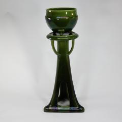 Bretby Art Pottery Bretby An Arts Crafts Green Planter Stand Both Stamped Bretby - 4187714