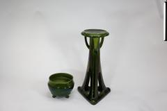 Bretby Art Pottery Bretby An Arts Crafts Green Planter Stand Both Stamped Bretby - 4187716