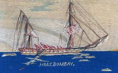 British Sailors Woolwork Woolie of Ship HMS Bombay on Fire - 1794061