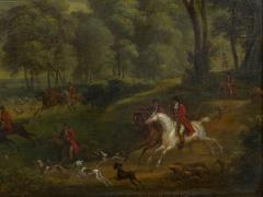 British School 19th C Antique Oil Landscape Painting of A Hunting Party  - 1089231