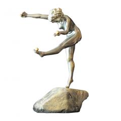 Bronze Art Nouveau Sculpture of a Nude Dancer Base Marked Colinet - 4345227