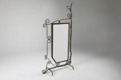 Bronze Brass and Forged Steel Decorative Floor Mirror 1920s - 1911714